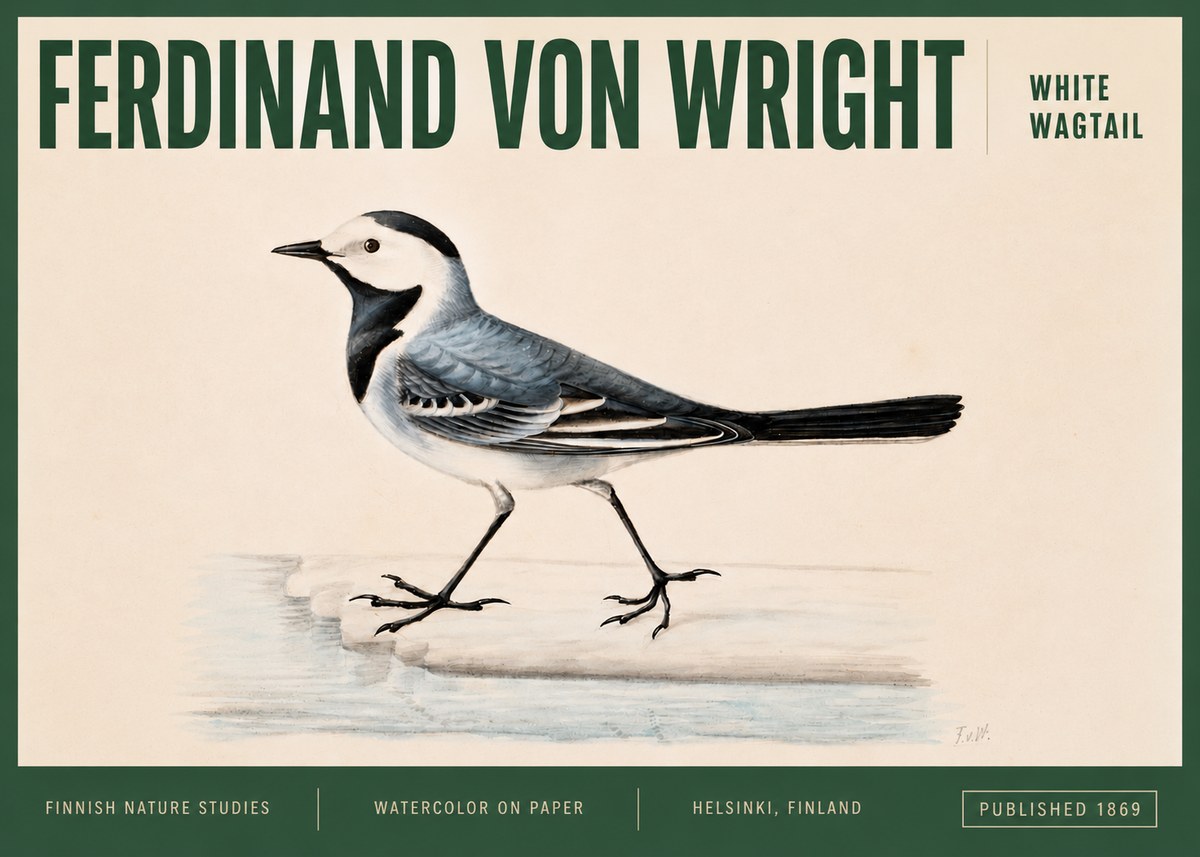 Ferdinand von Wright White Wagtail No3 - Juliste