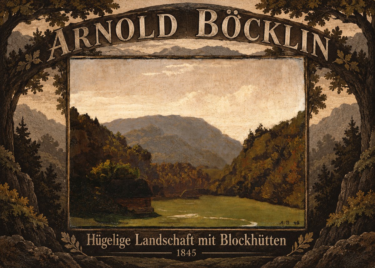 Arnold Böcklin Hügelige Landschaft Mit Blockhütten No6 - Juliste