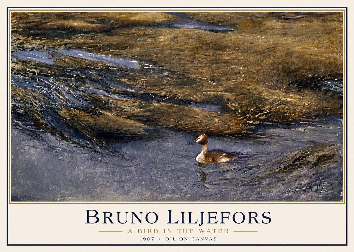 Bruno Liljefors A Bird in the Water No3 - Juliste