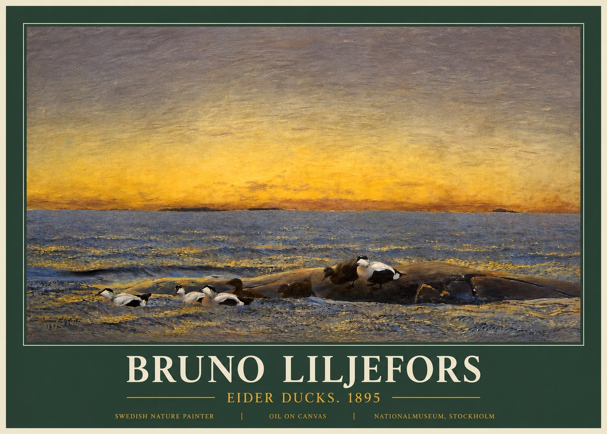 Bruno Liljefors Eider Ducks. 1895 No3 - Juliste
