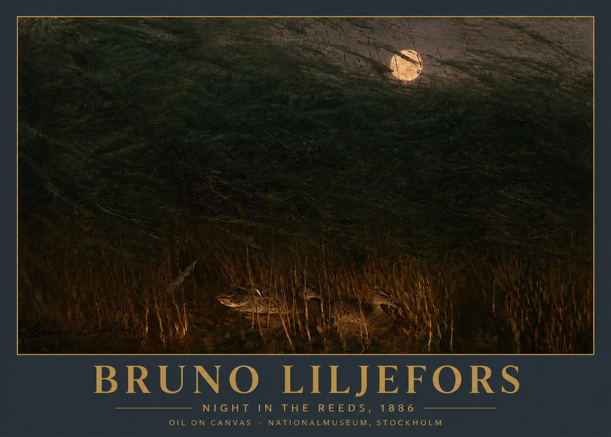 Bruno Liljefors Night in the Reeds No5 - Juliste