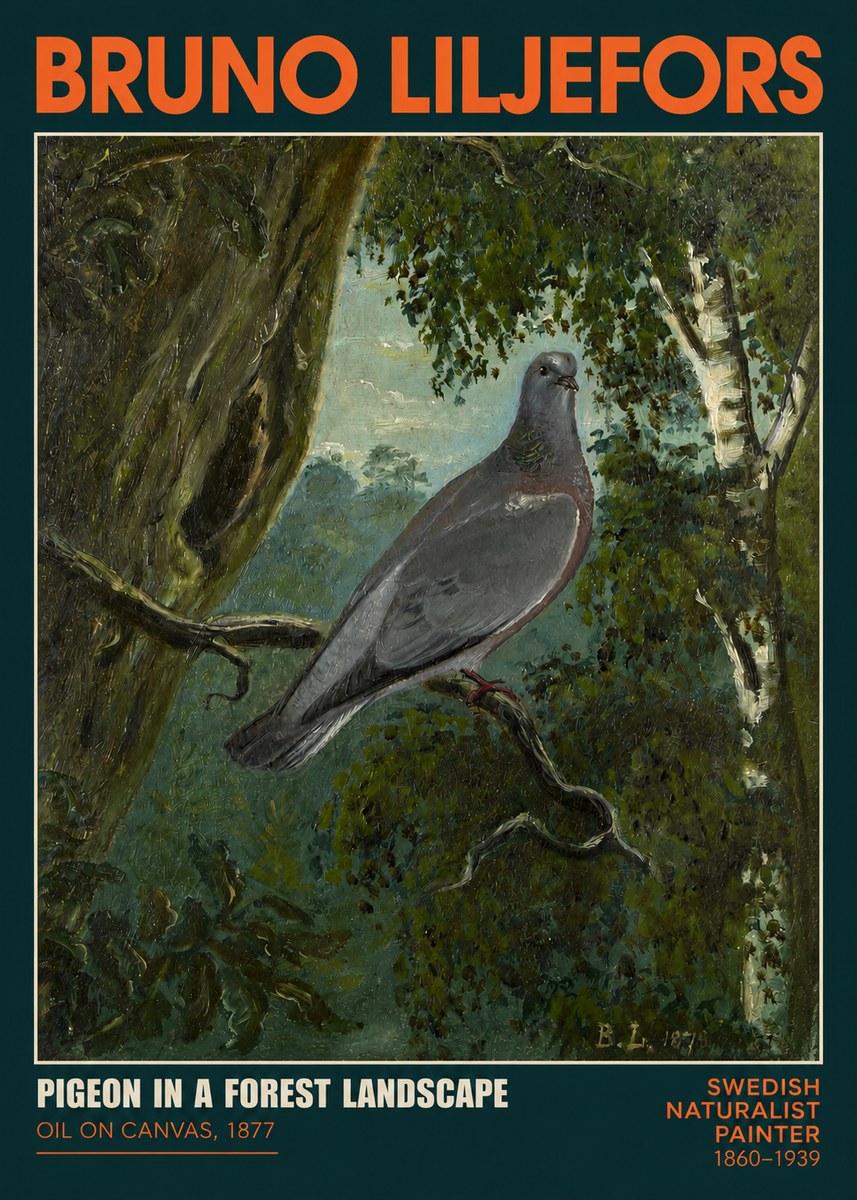 Bruno Liljefors Pigeon in a Forest Landscape No2 - Juliste