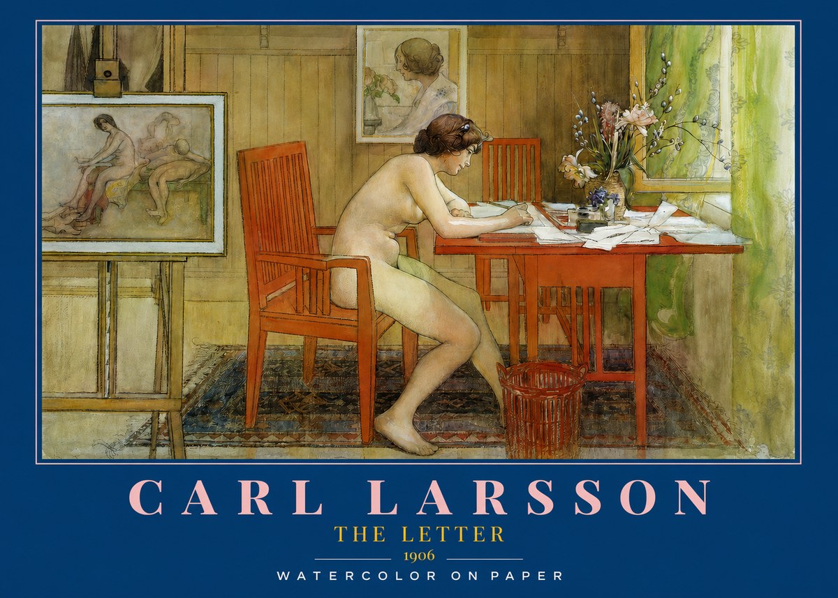 Carl Larsson Interior with a Nude Writing No3 - Juliste