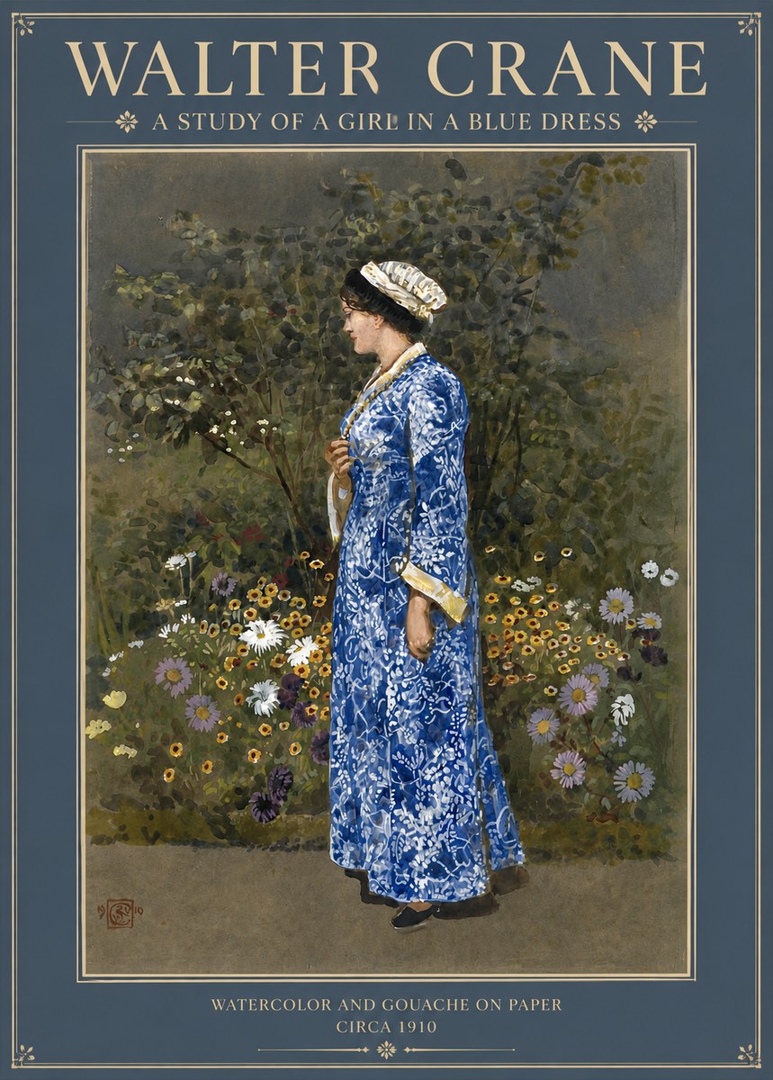 Walter Crane A Study of a Girl in a Blue Dress No2 - Juliste