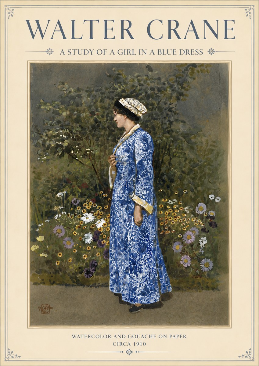 Walter Crane A Study of a Girl in a Blue Dress No3 - Juliste