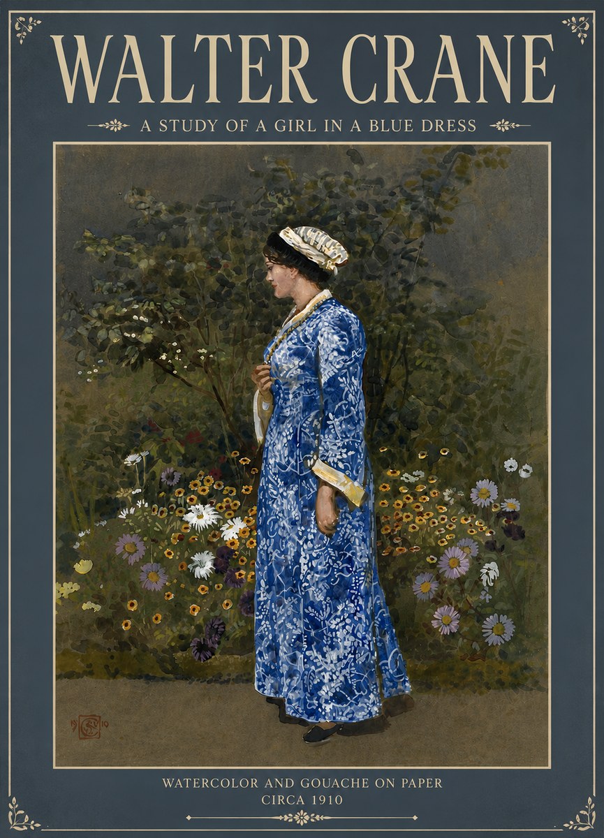 Walter Crane A Study of a Girl in a Blue Dress No5 - Juliste
