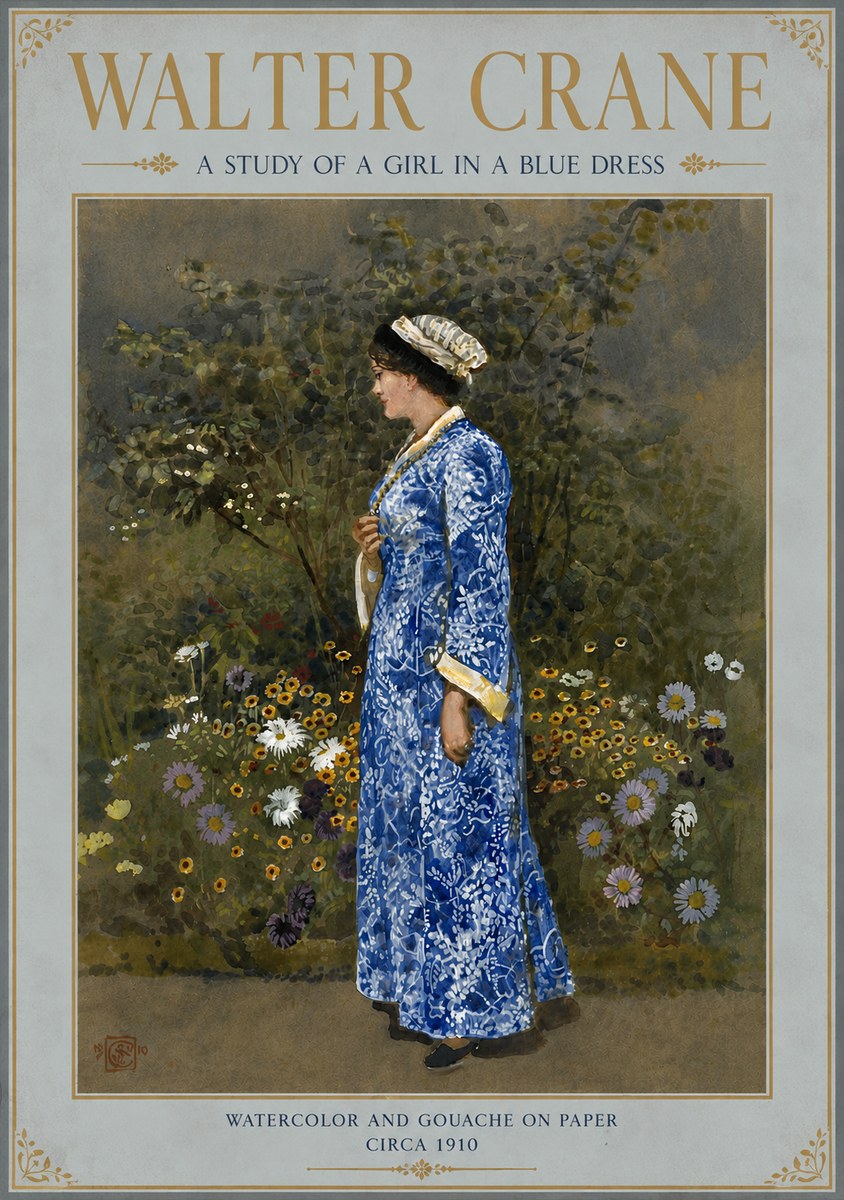 Walter Crane A Study of a Girl in a Blue Dress No6 - Juliste