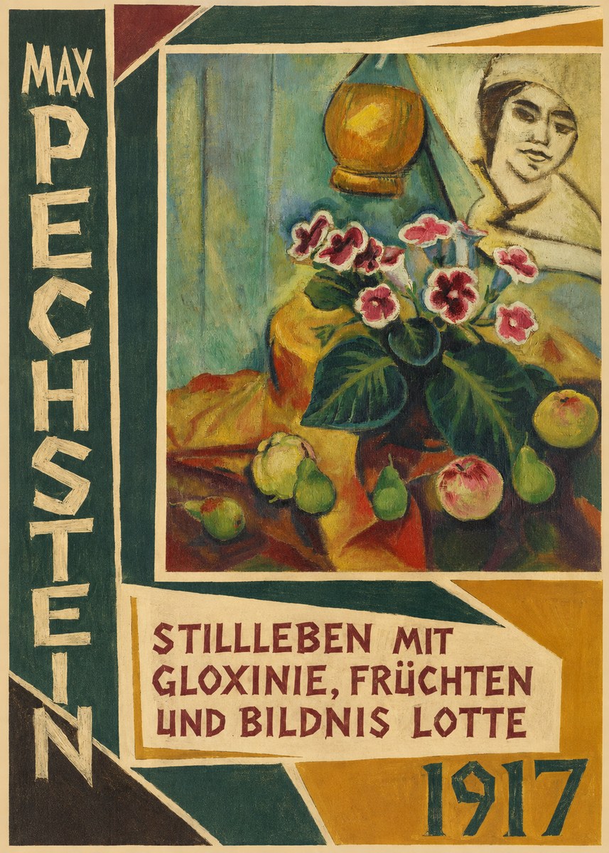 Max Pechstein Stillleben Mit Gloxinie, Früchten Und Bildnis Lotte No2 - Juliste