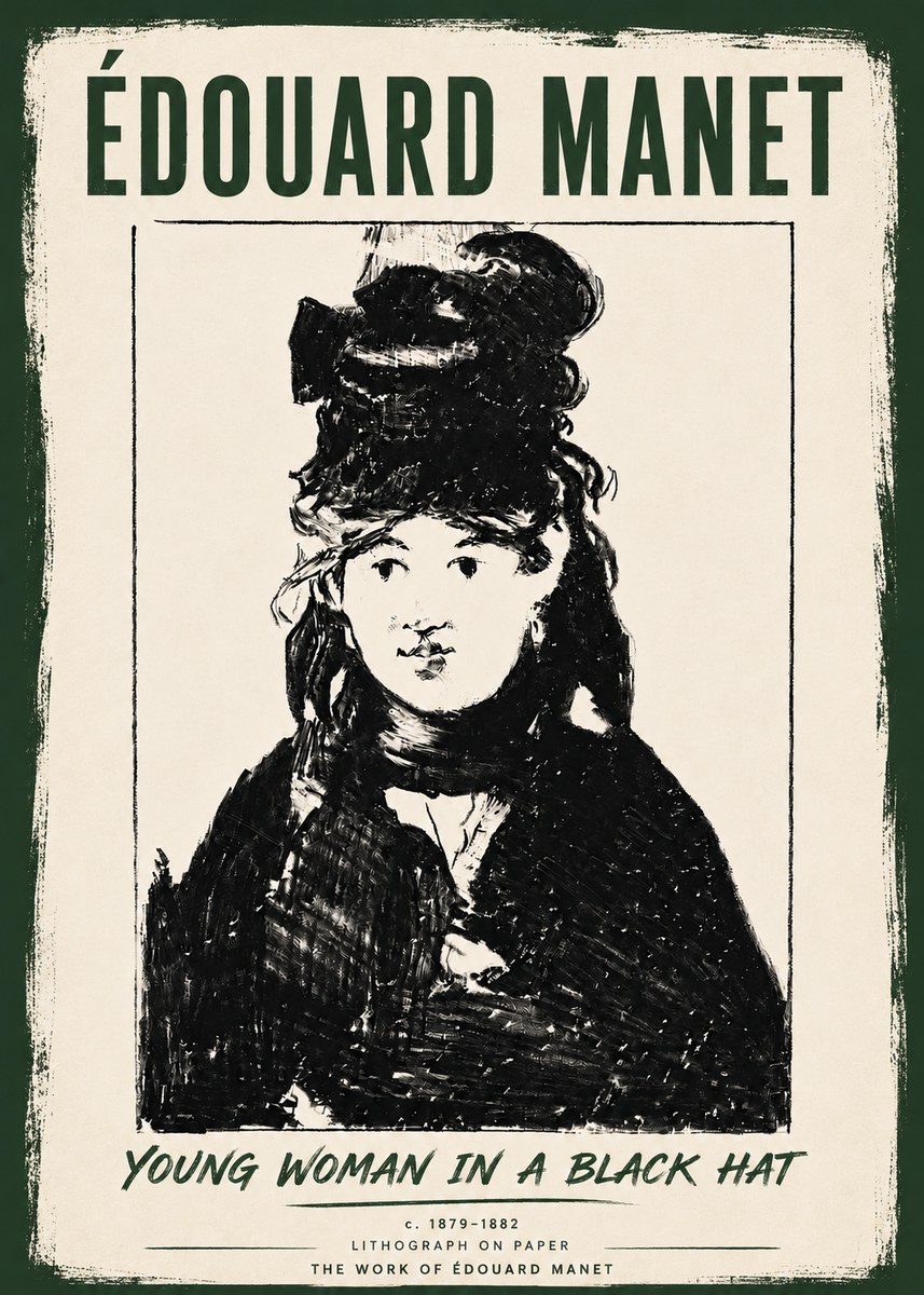 Édouard Manet Young Woman in a Black Hat II No6 - Juliste