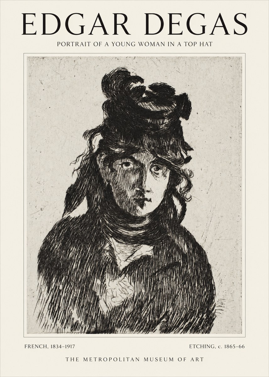Edgar Degas Portrait of a Young Woman in a Top Hat No1 - Juliste