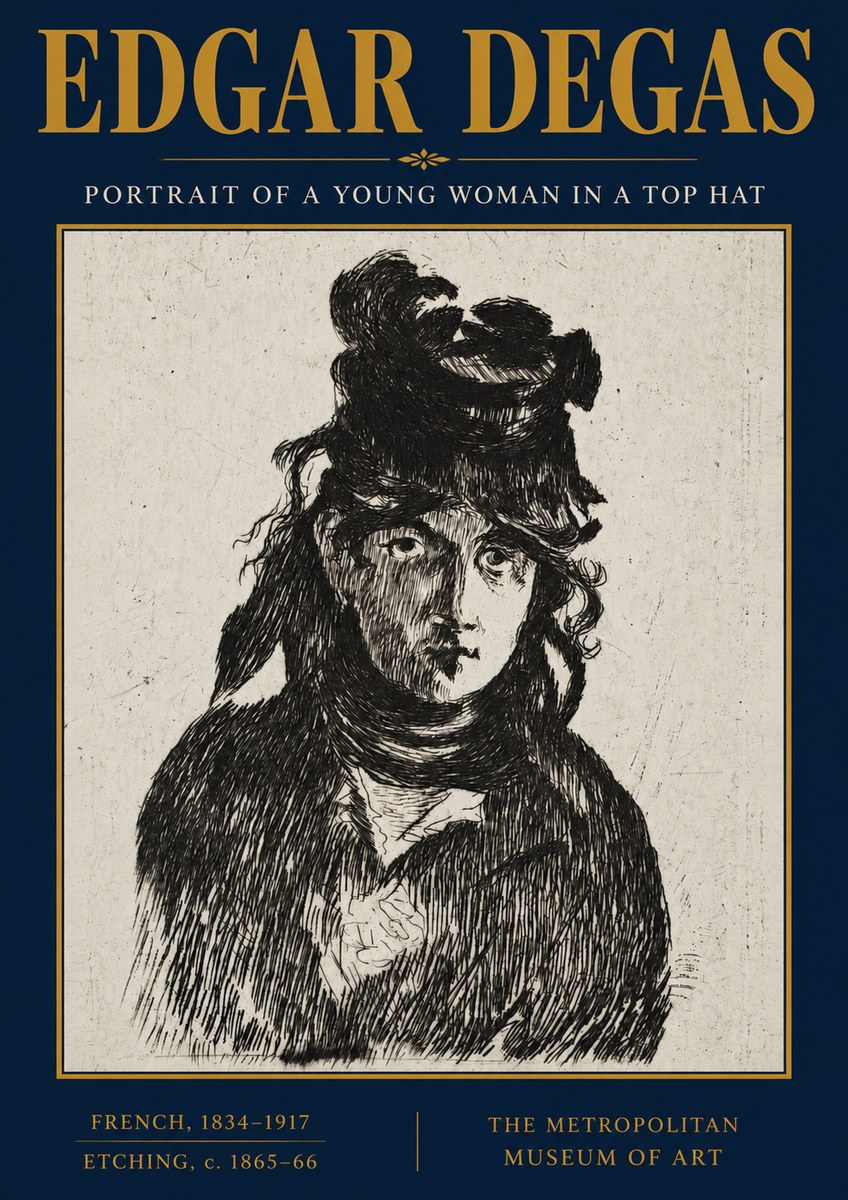 Edgar Degas Portrait of a Young Woman in a Top Hat No3 - Juliste