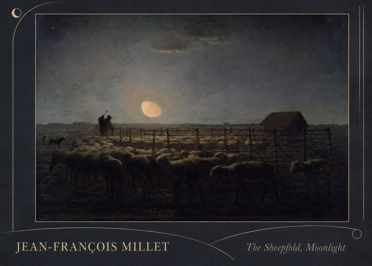 Jean-François Millet The Sheepfold, Moonlight No2 - Juliste