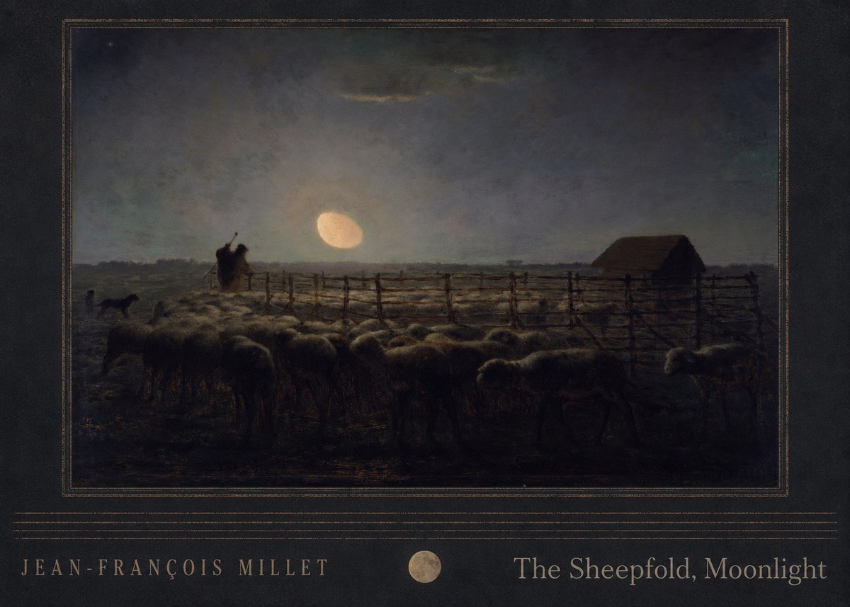 Jean-François Millet The Sheepfold, Moonlight No4 - Juliste