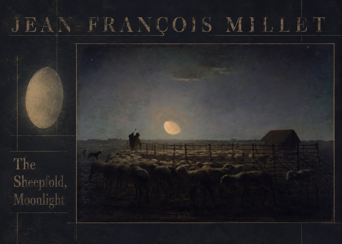 Jean-François Millet The Sheepfold, Moonlight No6 - Juliste