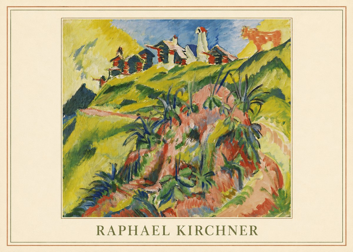 Raphael Kirchner Hillside Dwellings with Alpine Cow No4 - Juliste