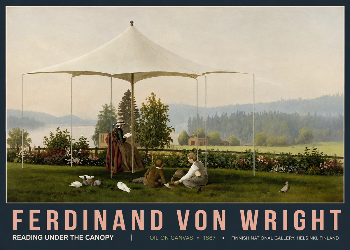 Ferdinand von Wright Reading Under the Canopy No5 - Juliste