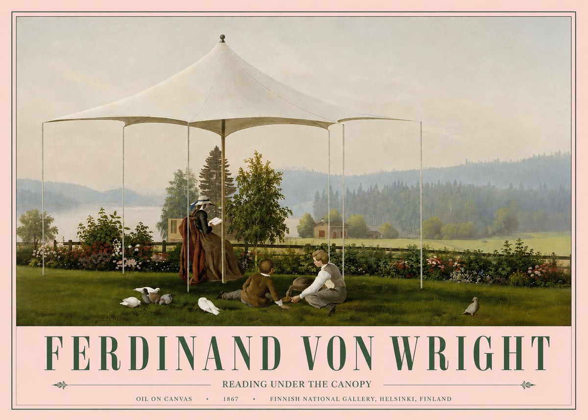 Ferdinand von Wright Reading Under the Canopy No6 - Juliste