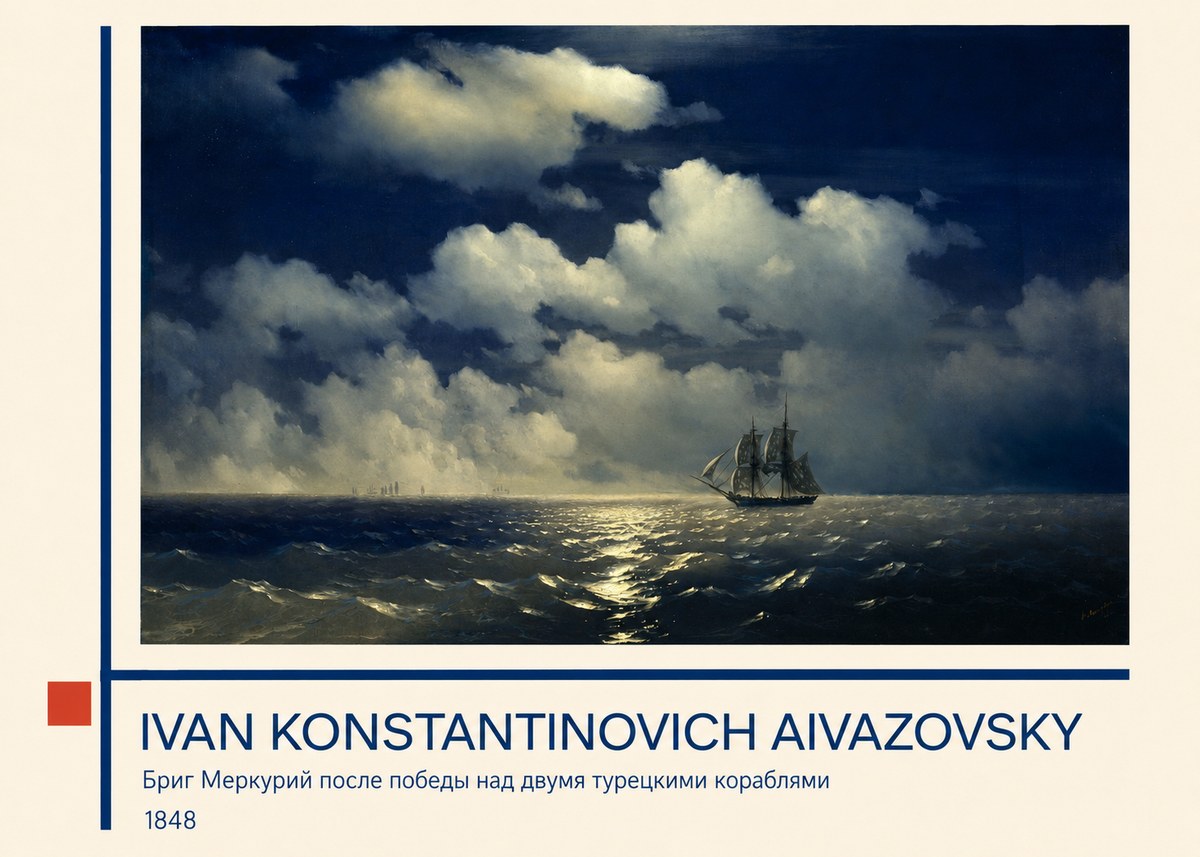Ivan Konstantinovich Aivazovsky Бриг Меркурий После Победы Над Двумя Турецкими Кораблями No3 - Juliste