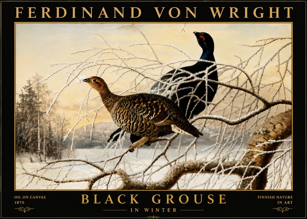 Ferdinand von Wright Black Grouse in Winter No6 - Juliste
