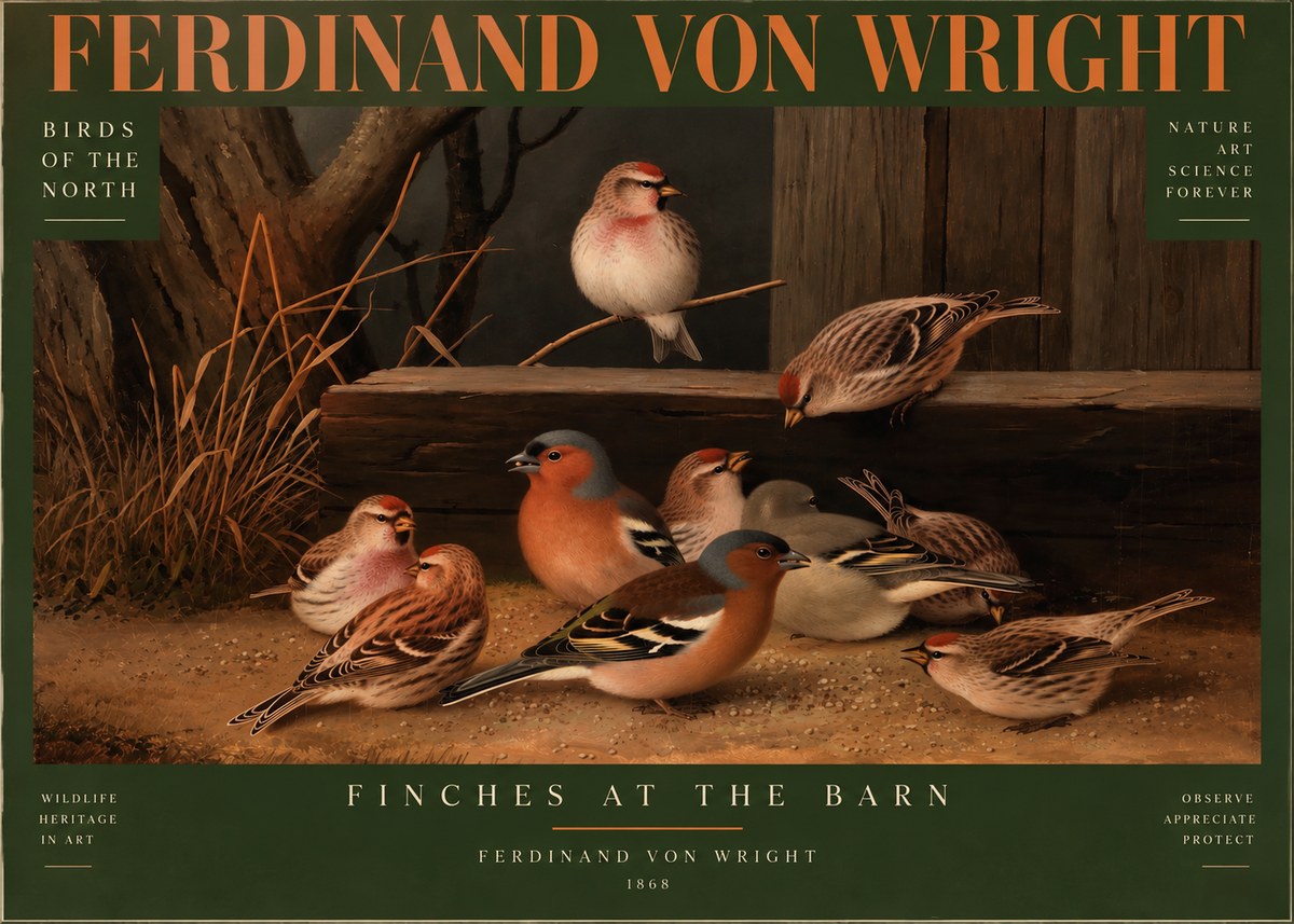 Ferdinand von Wright Finches No4 - Juliste