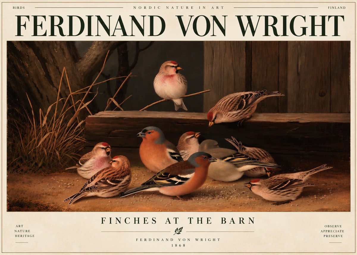 Ferdinand von Wright Finches No6 - Juliste