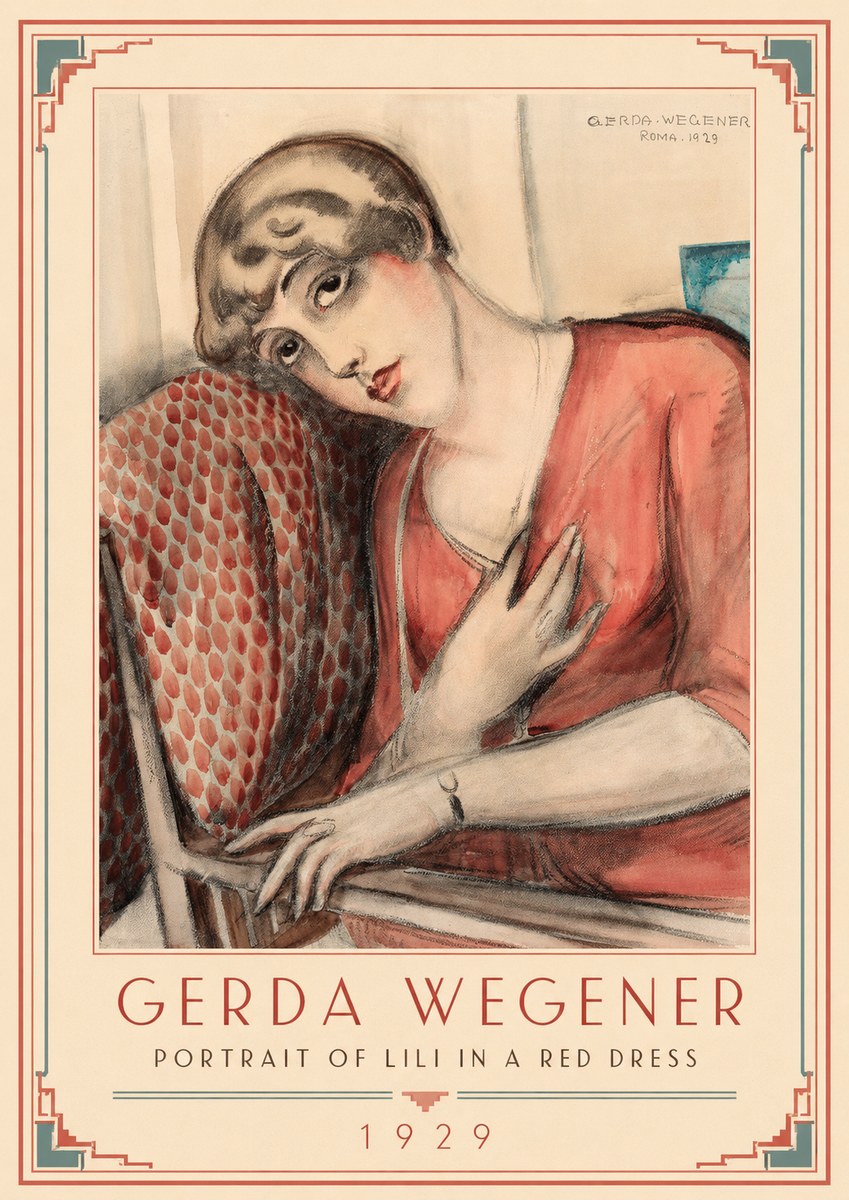 Gerda Wegener Portrait of Lili in a Red Dress No1 - Juliste