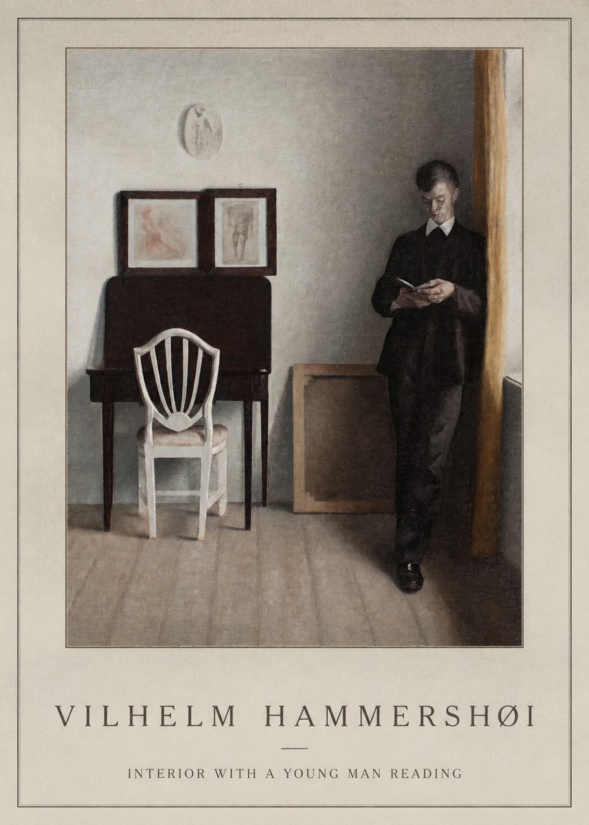 Vilhelm Hammershøi Interior with a Young Man Reading No1 - Juliste