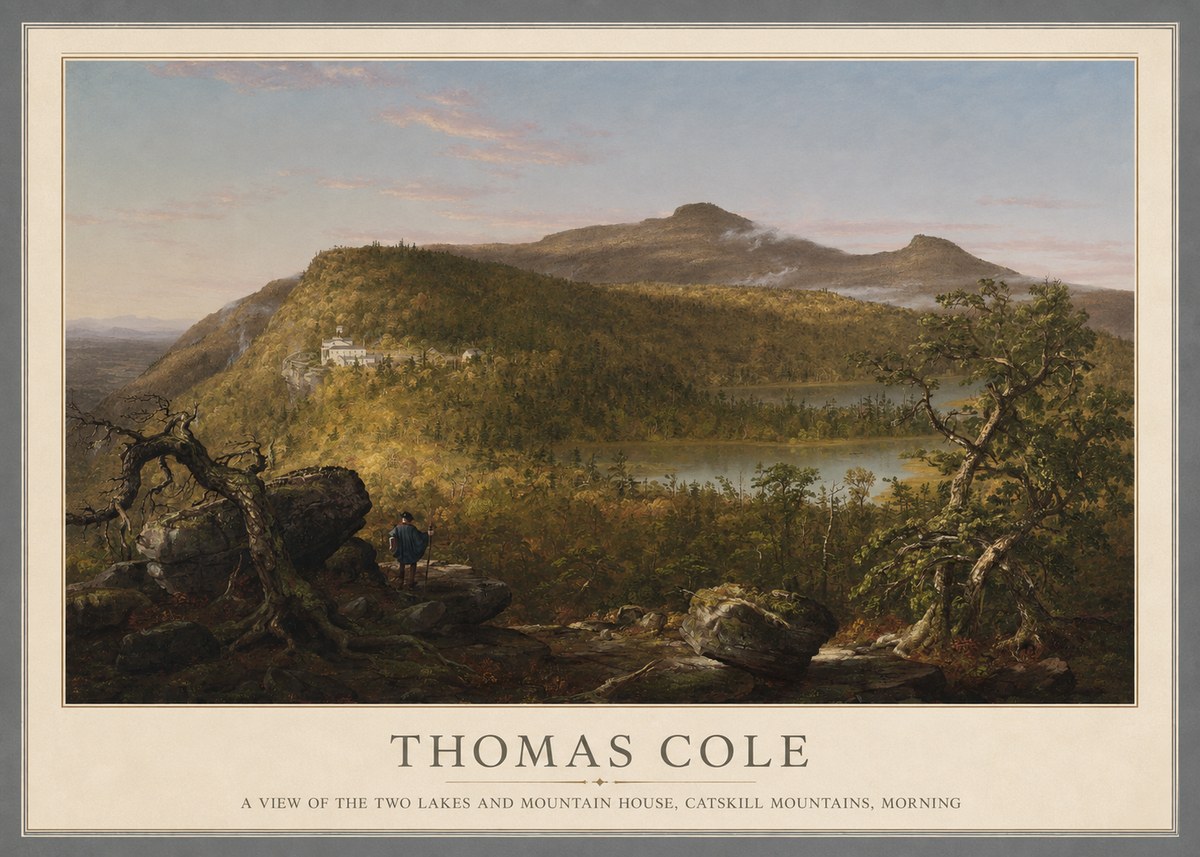 Thomas Cole A View of the Two Lakes and Mountain House, Catskill Mountains, Morning No1 - Juliste