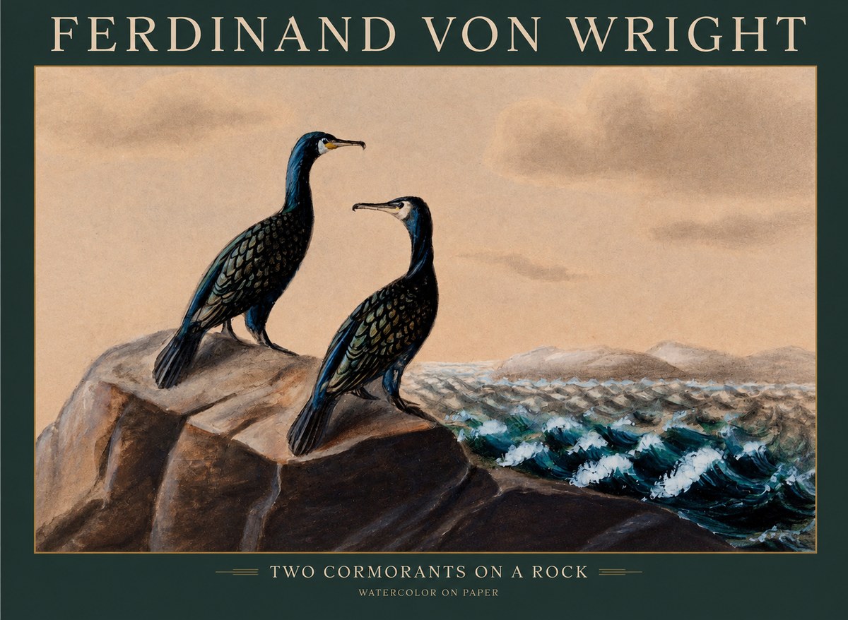 Ferdinand von Wright Two Cormorants on a Rock No1 - Juliste