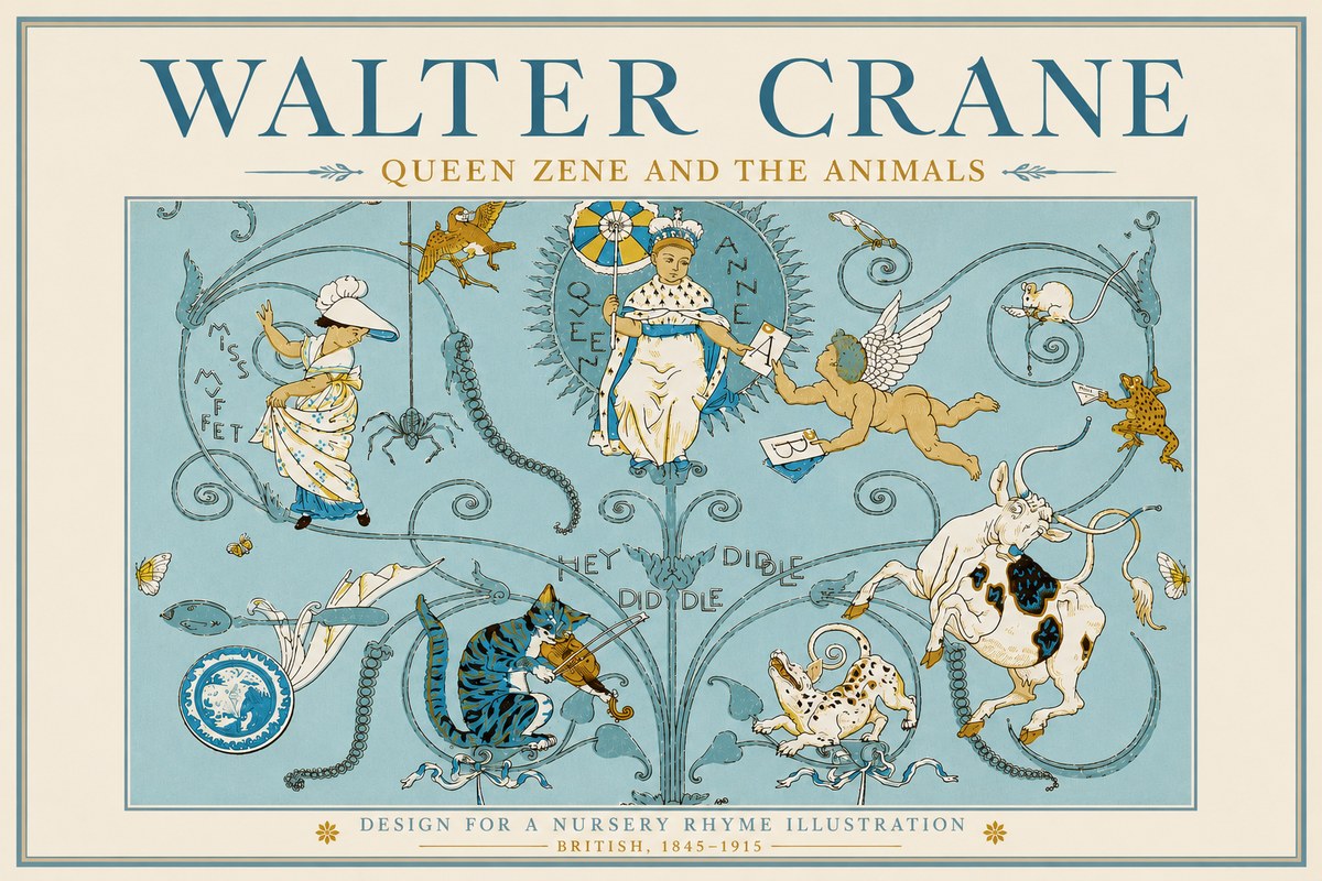 Walter Crane Queen Zene and the Animals No3 - Juliste