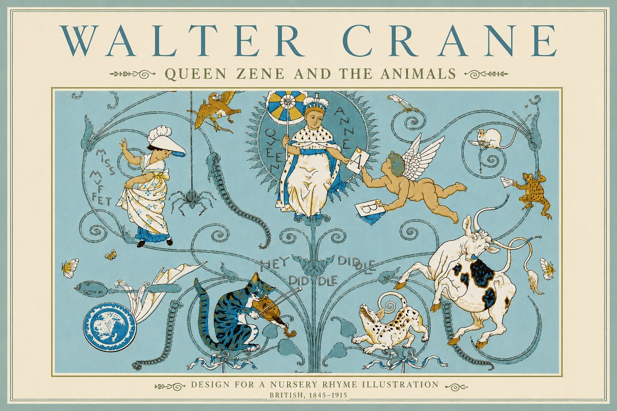 Walter Crane Queen Zene and the Animals No4 - Juliste