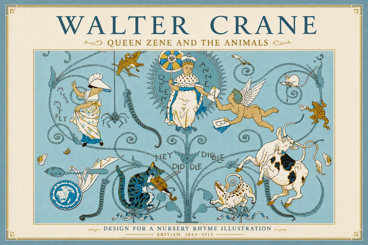Walter Crane Queen Zene and the Animals No6 - Juliste