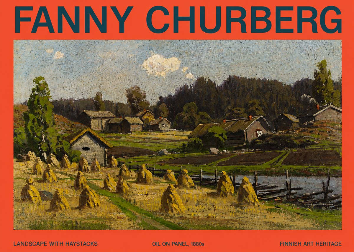 Fanny Churberg Landscape with Haystacks No2 - Juliste