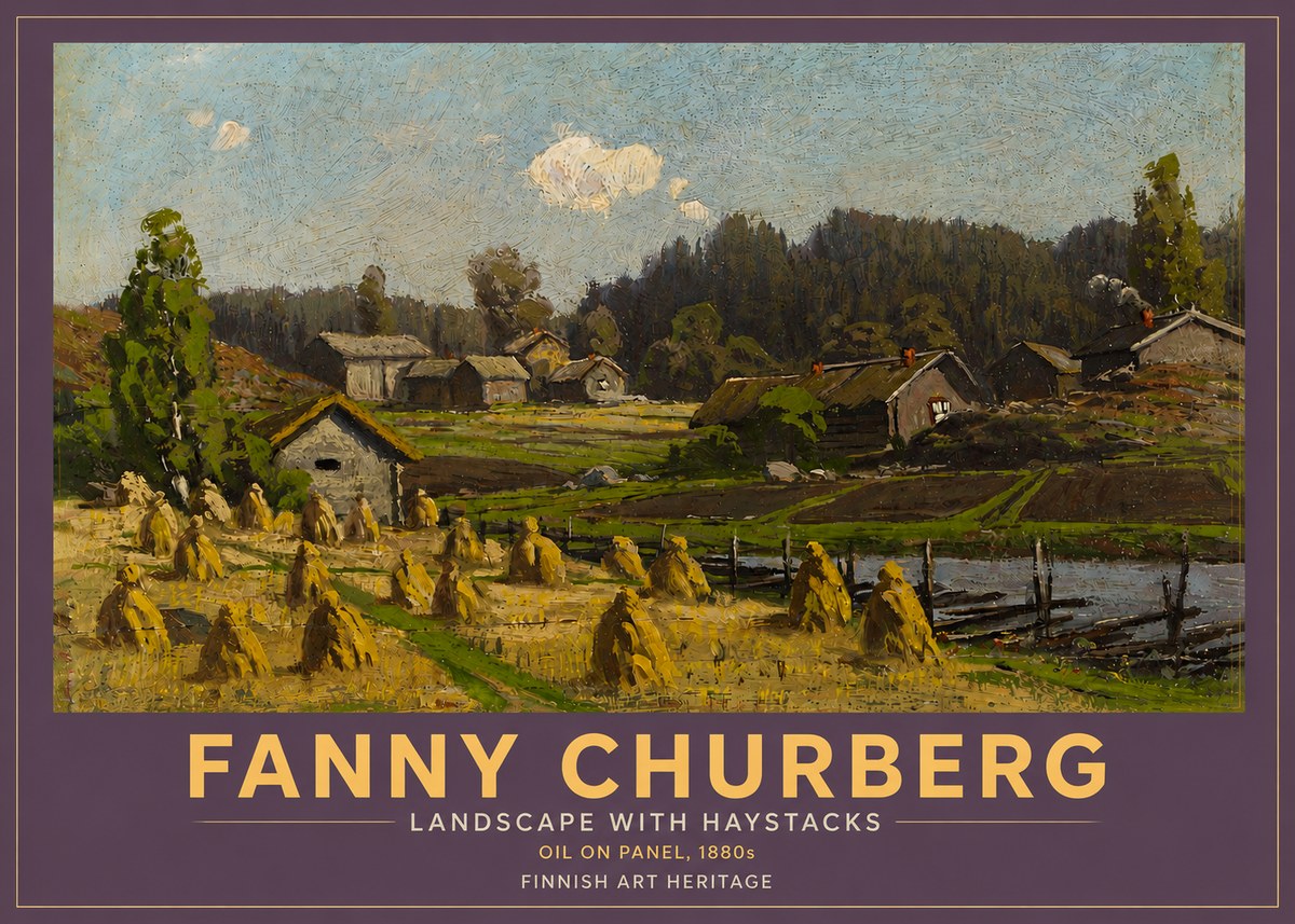 Fanny Churberg Landscape with Haystacks No4 - Juliste