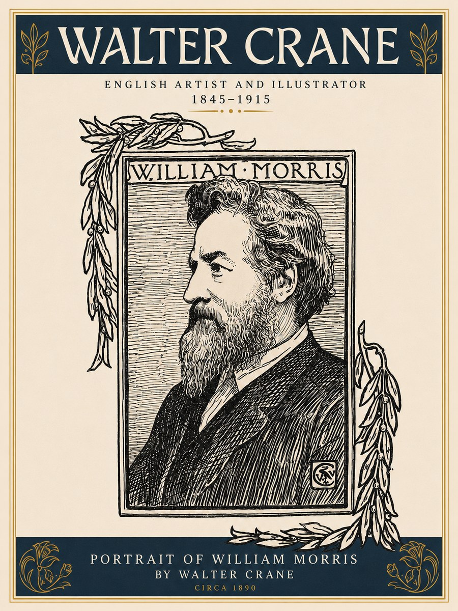 Walter Crane Portrait of William Morris No3 - Juliste