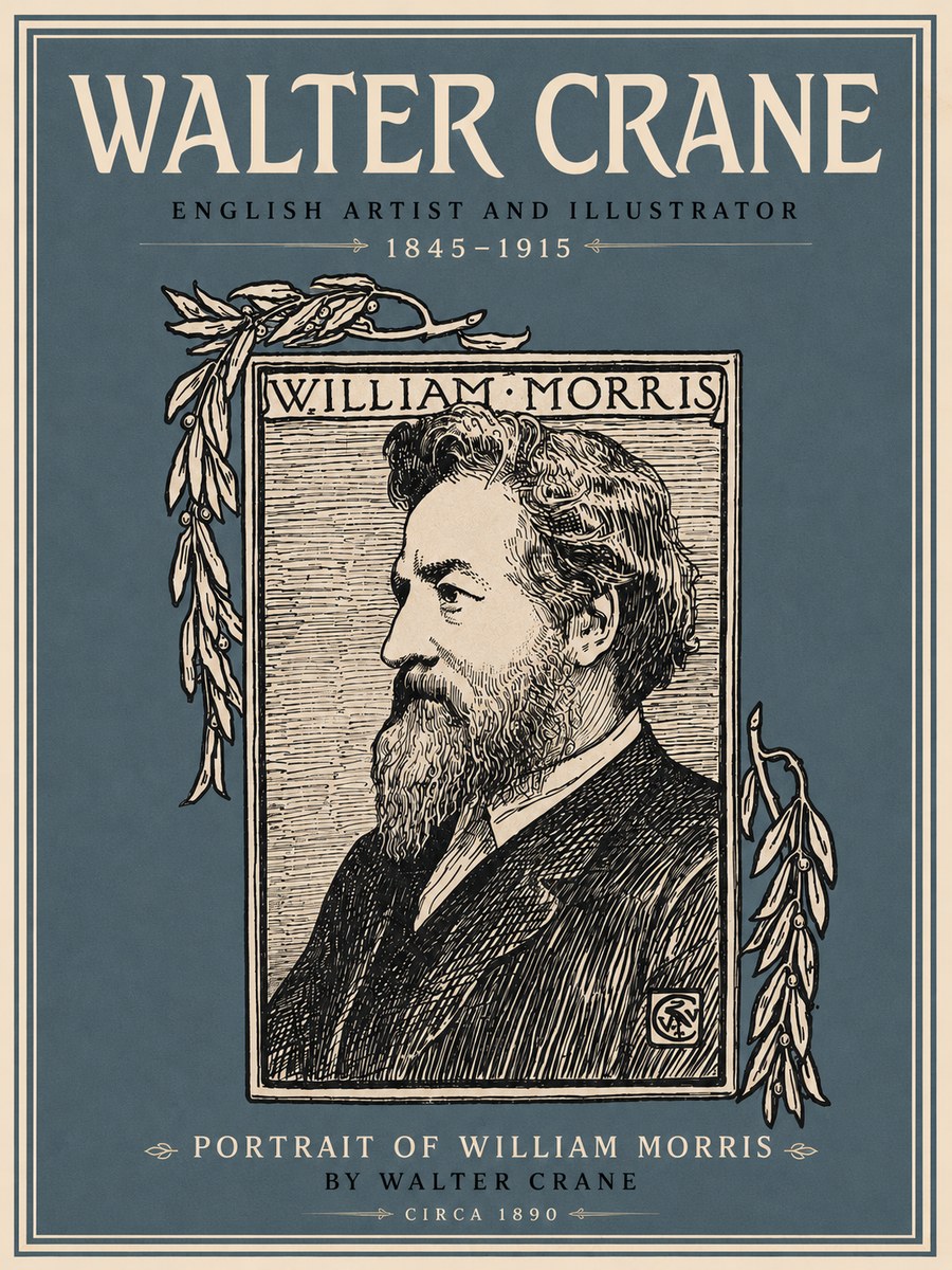 Walter Crane Portrait of William Morris No5 - Juliste