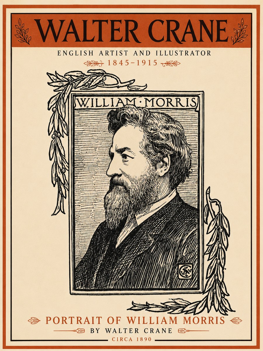 Walter Crane Portrait of William Morris No6 - Juliste
