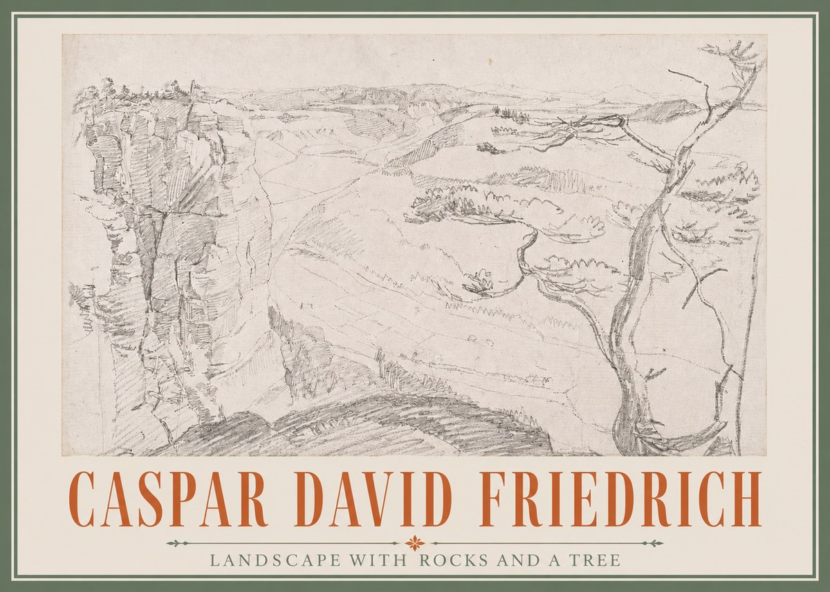 Caspar David Friedrich Landscape with Rocks and a Tree No3 - Juliste