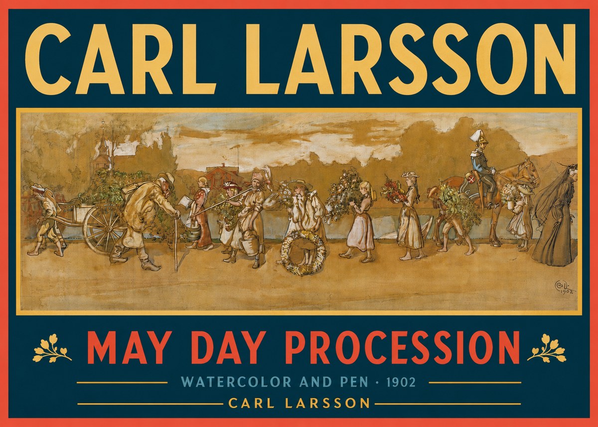 Carl Larsson May Day Procession No2 - Juliste