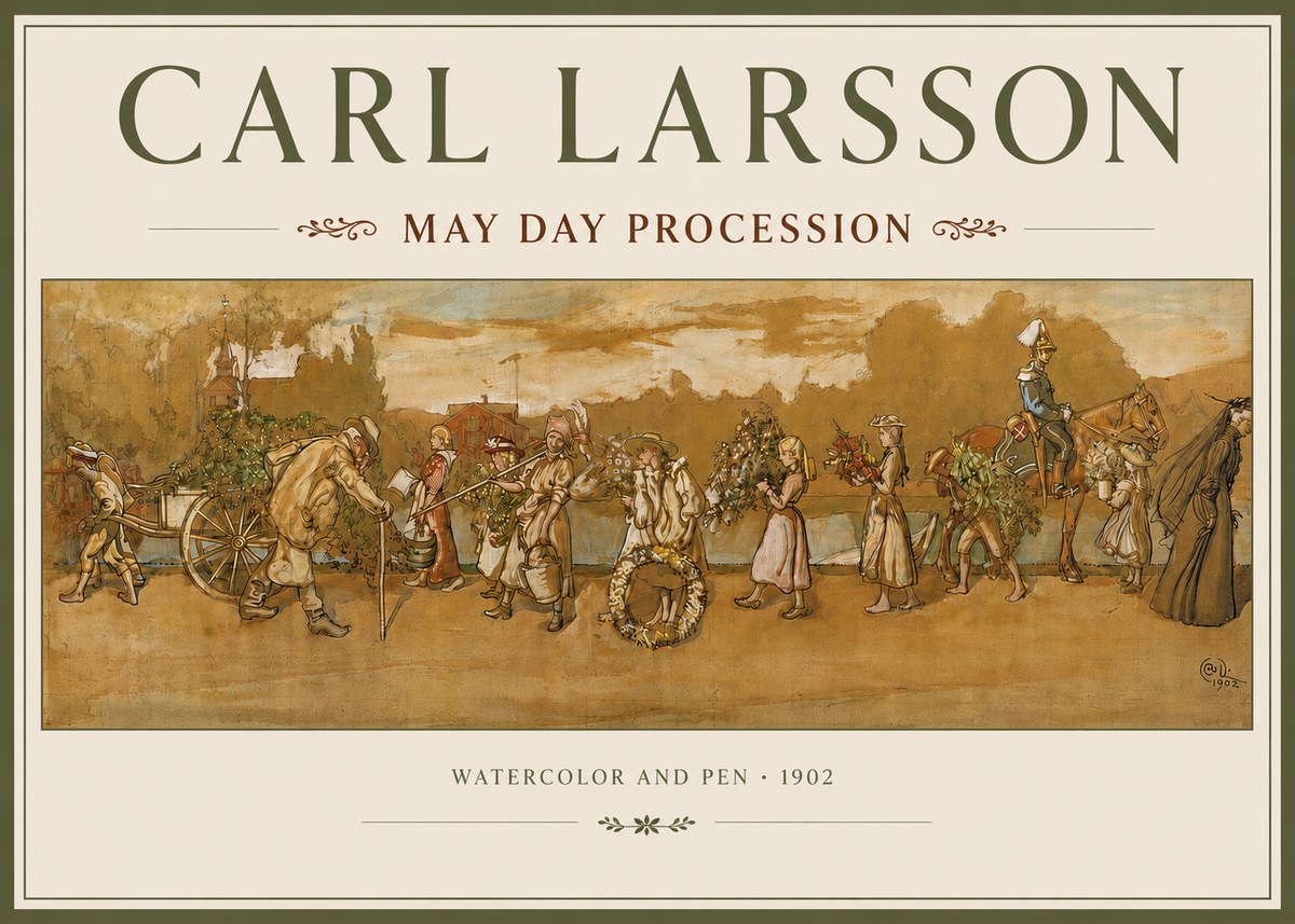 Carl Larsson May Day Procession No3 - Juliste