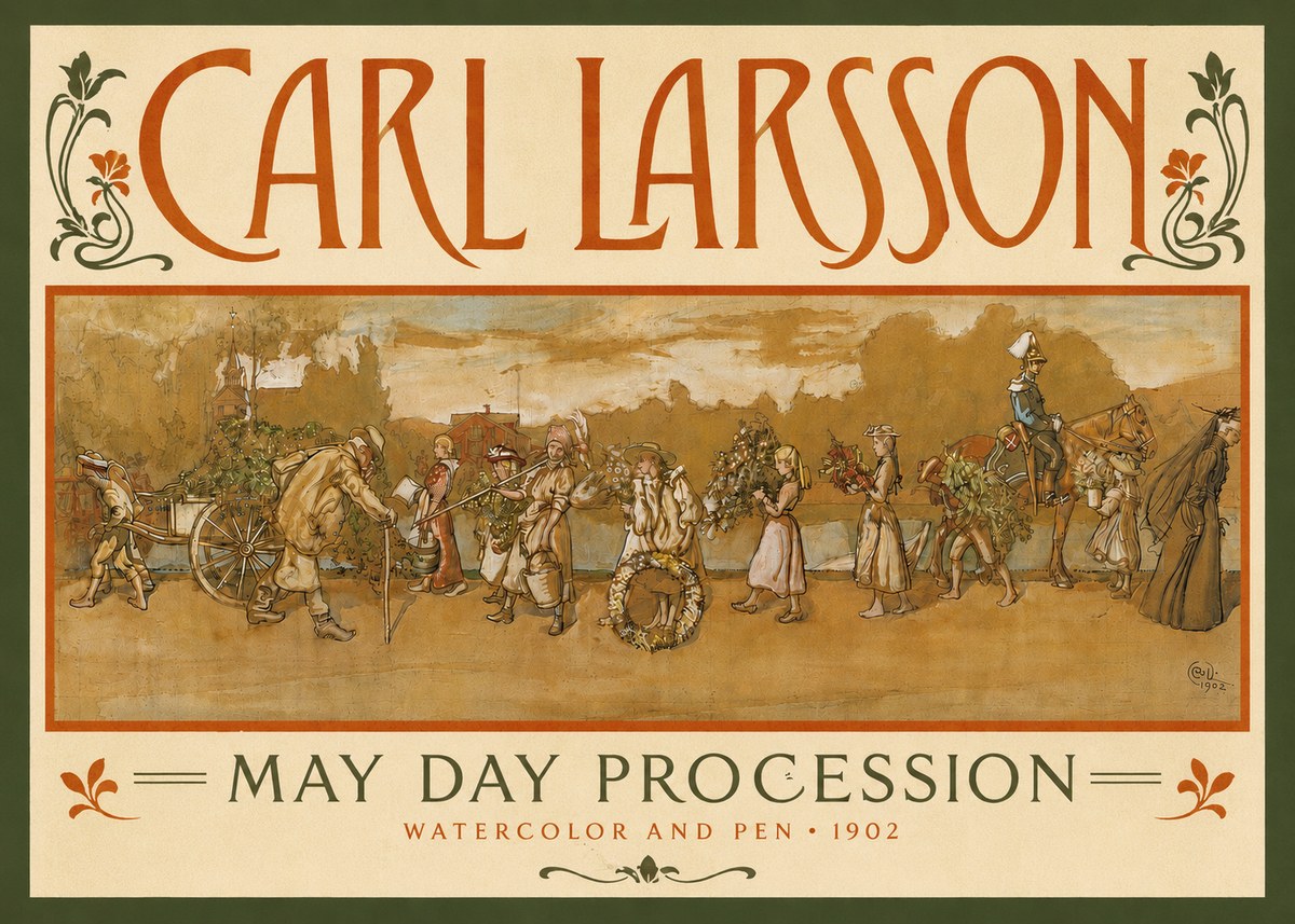 Carl Larsson May Day Procession No4 - Juliste