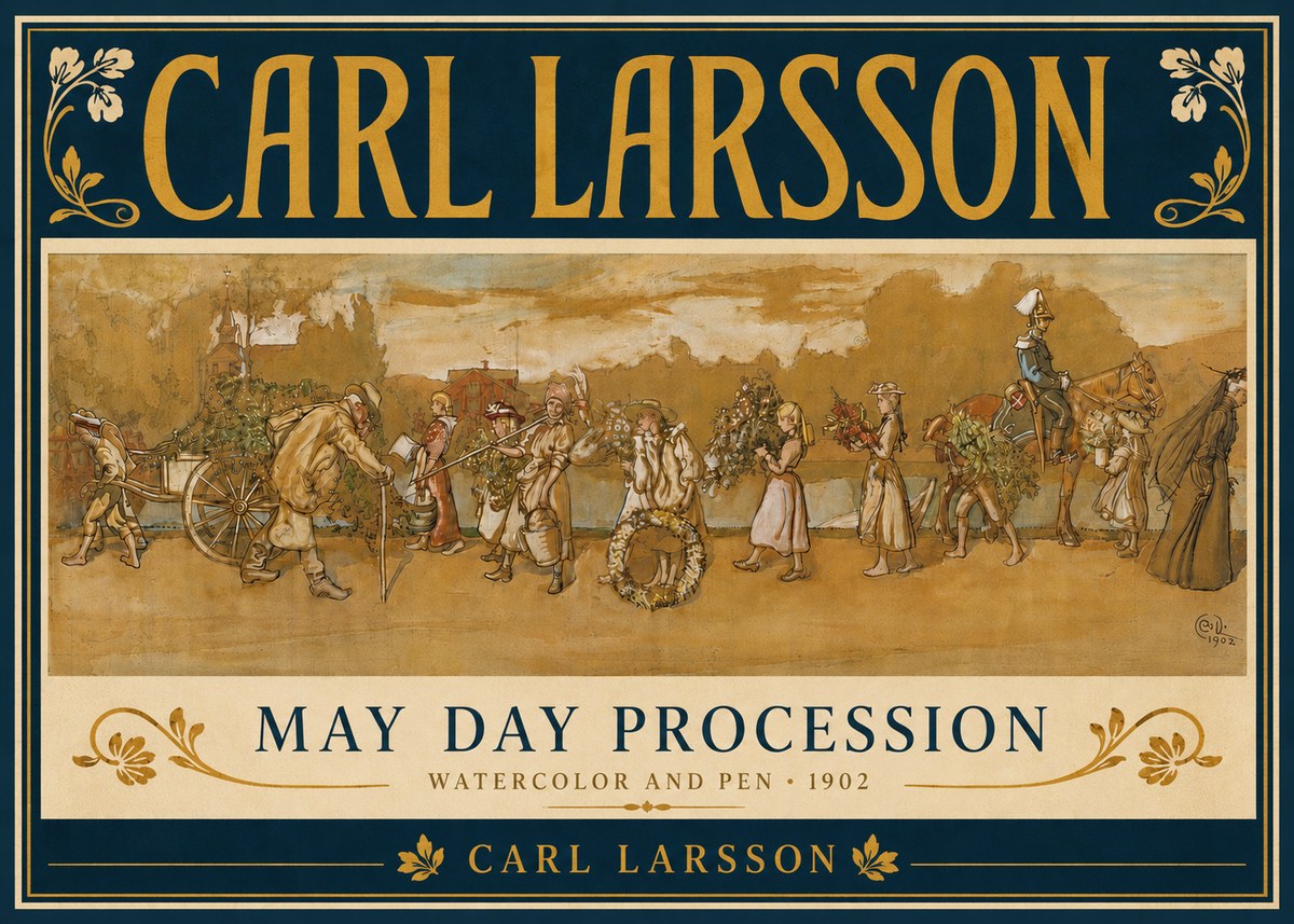 Carl Larsson May Day Procession No5 - Juliste