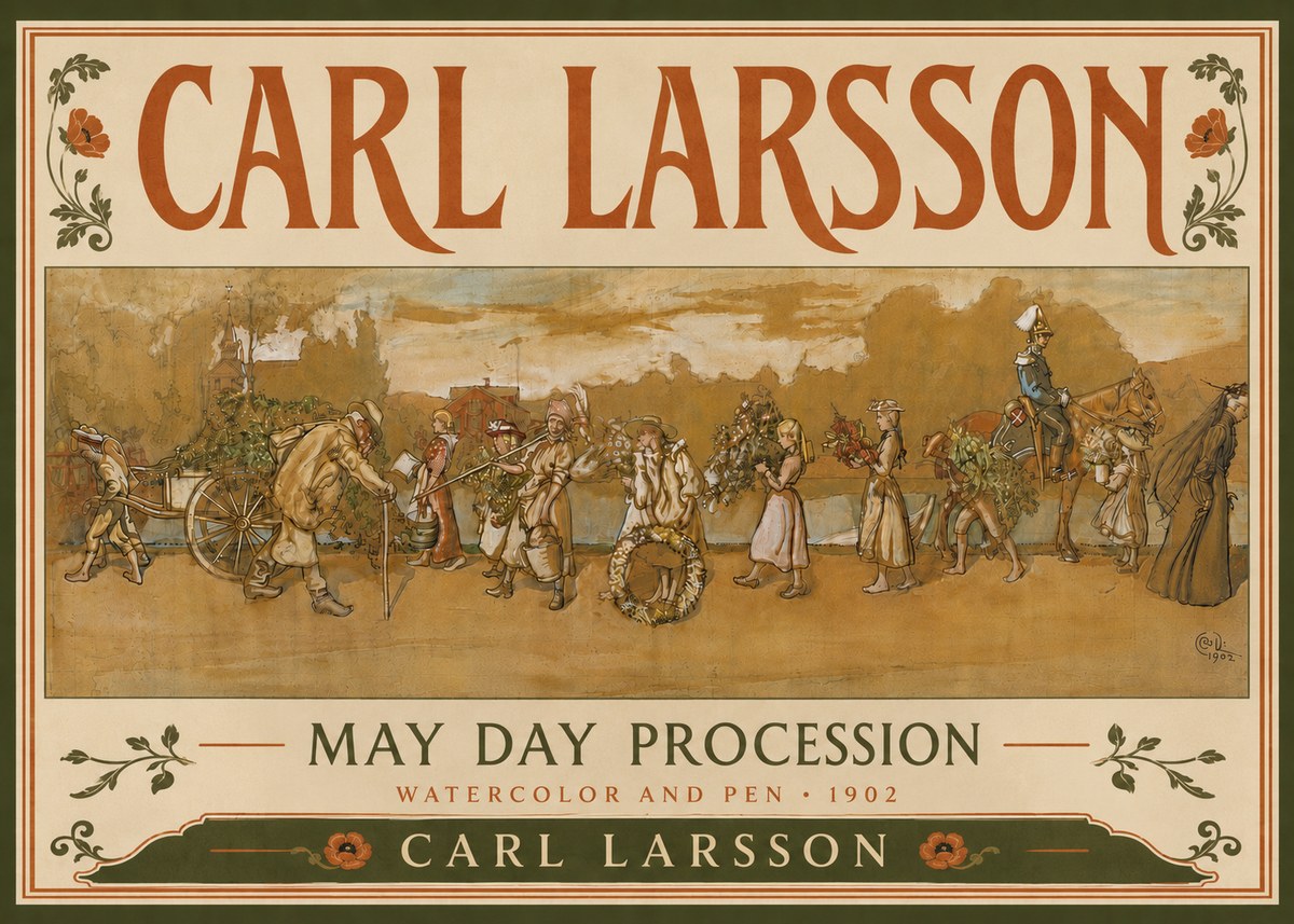 Carl Larsson May Day Procession No6 - Juliste
