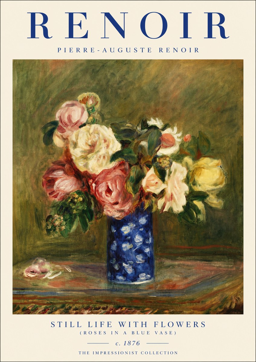 Renoir Still Life with Flowers (Roses in a Blue Vase) No3 - Juliste