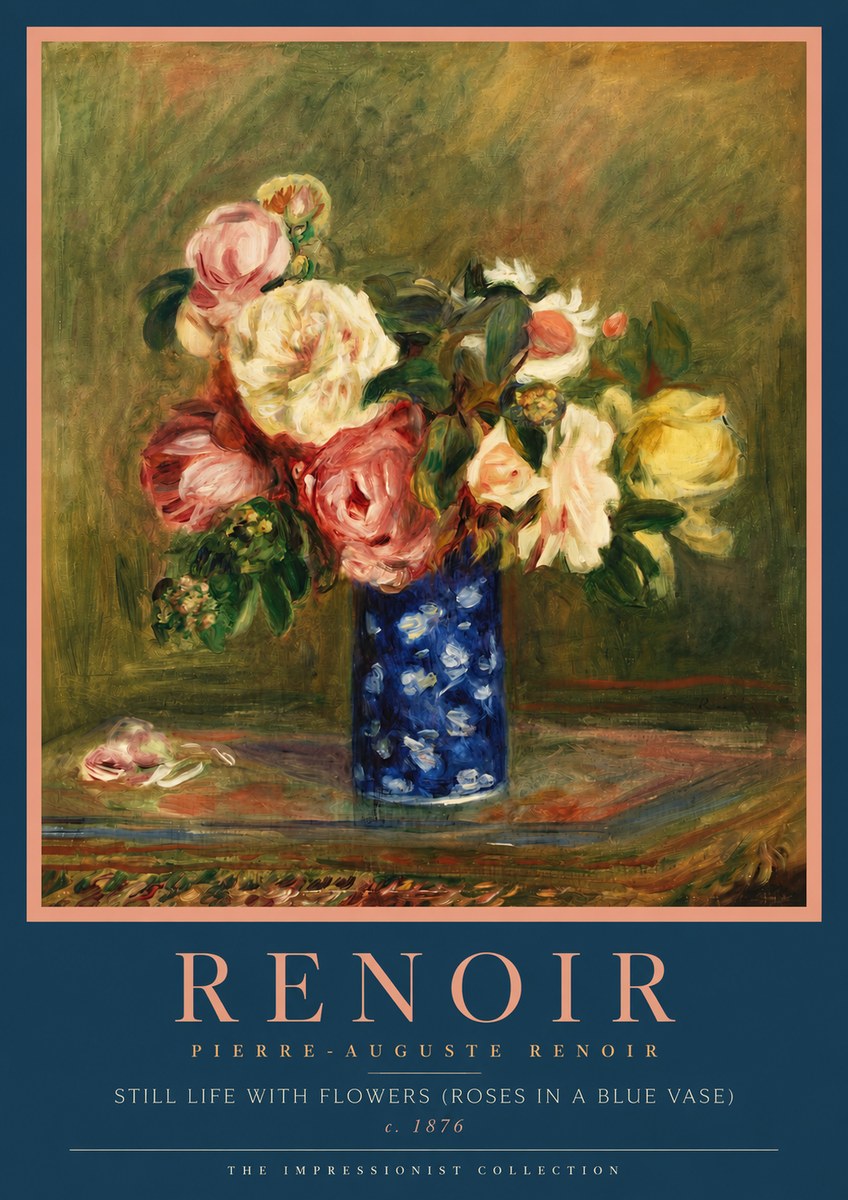 Renoir Still Life with Flowers (Roses in a Blue Vase) No4 - Juliste