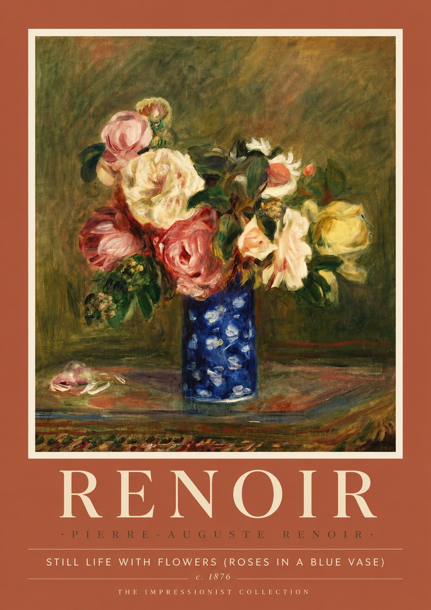 Renoir Still Life with Flowers (Roses in a Blue Vase) No6 - Juliste