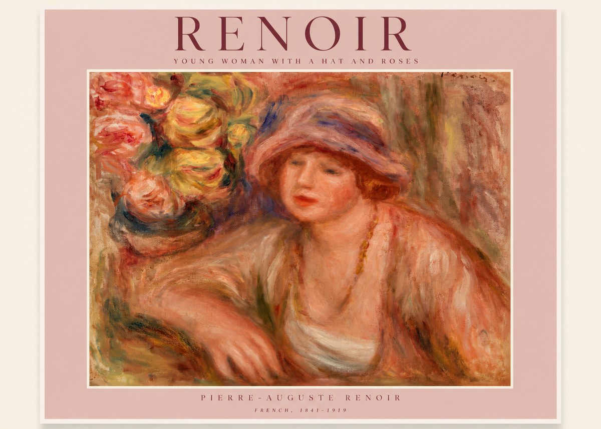 Renoir Young Woman with a Hat and Roses No2 - Juliste