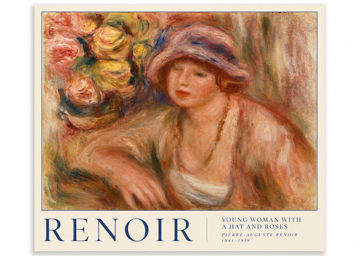 Renoir Young Woman with a Hat and Roses No3 - Juliste