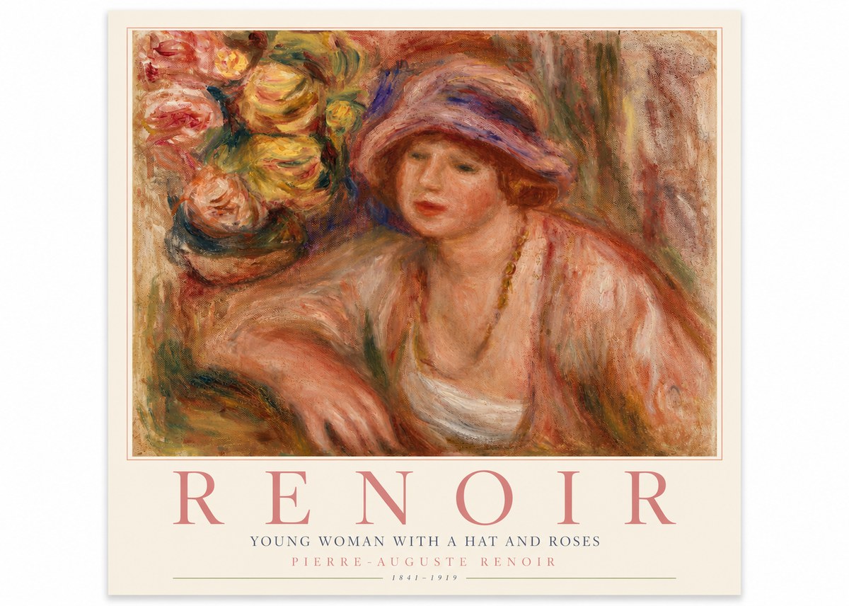 Renoir Young Woman with a Hat and Roses No4 - Juliste