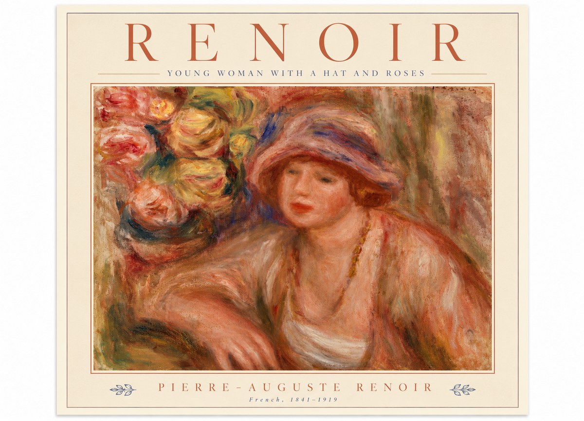 Renoir Young Woman with a Hat and Roses No5 - Juliste